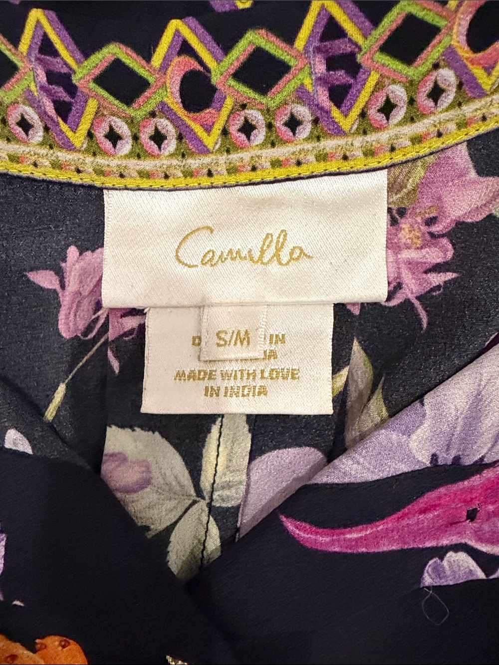 Camilla blue Floral Button-Up Blouse with Yellow, Pink & Purple Accents - Picture 2 of 7